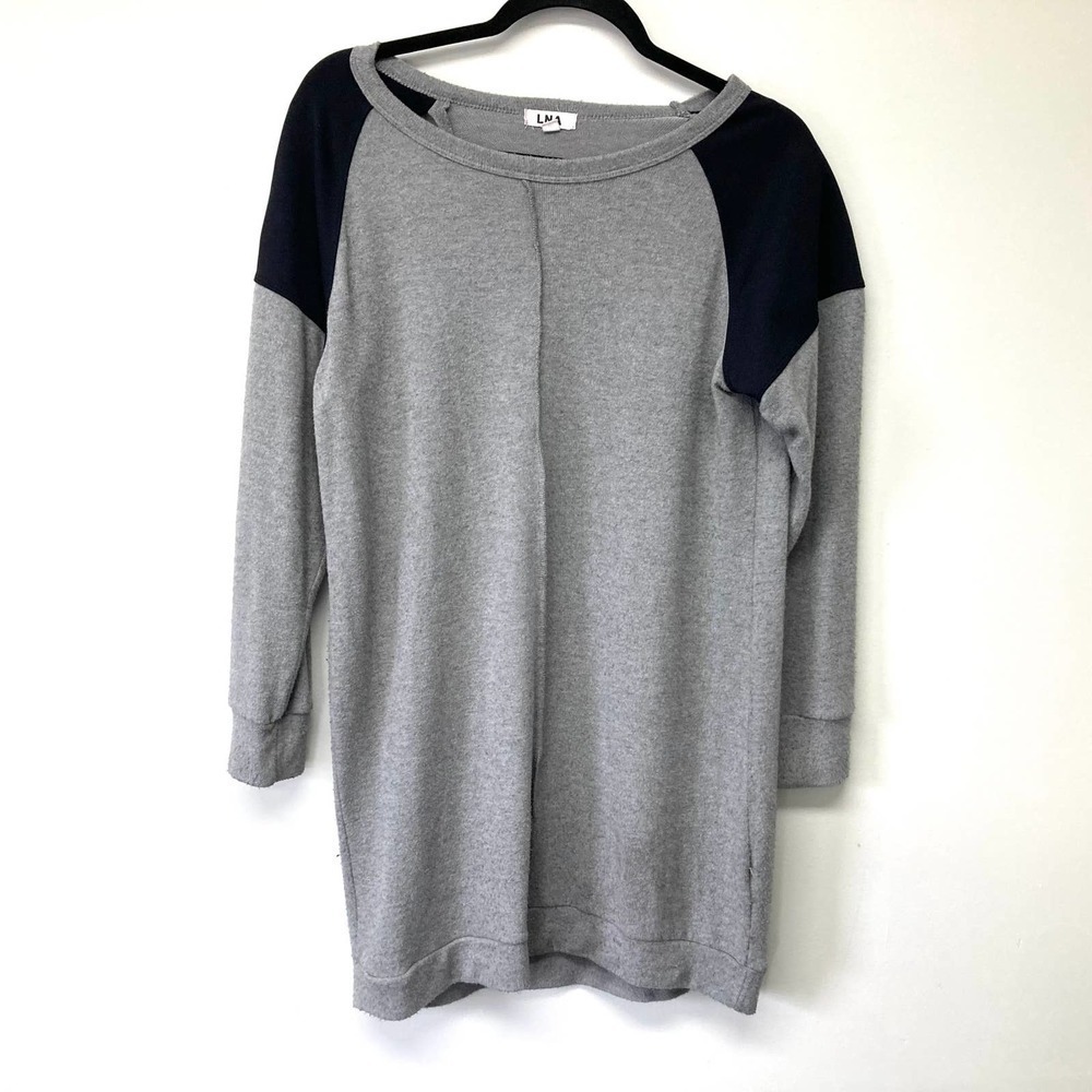 LNA  navy gray colorblock cutout sweater